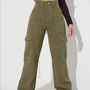 High Waist Side Pocket Army Green Cargo Jeans Pants size XS